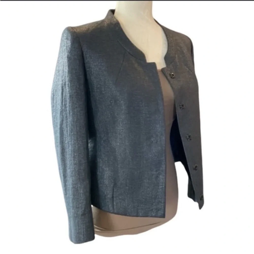Pauw Amsterdam navy blue linen blend collarless blazer size 5 - Picture 1 of 7